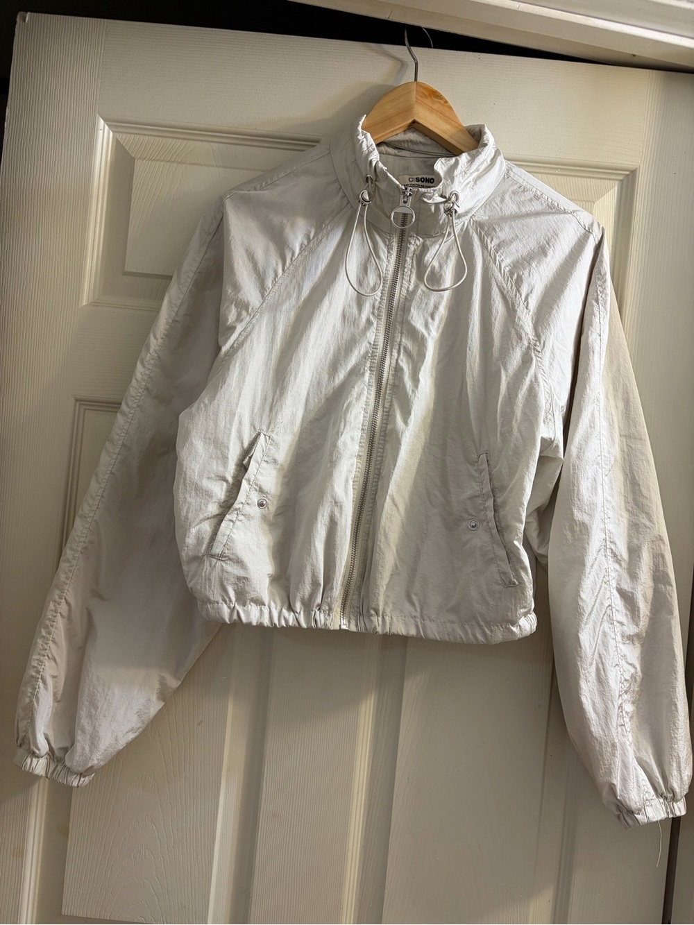Ci Sono Off-White Cropped Bomber Jacket